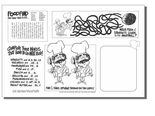 Luigi's Food Fun Facts.  4-Page Activity Book.