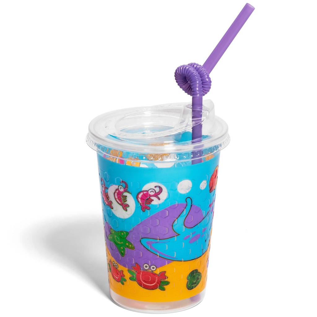 12oz Kids Cups, Thermoformed, with Lids and Straws - Sea Theme