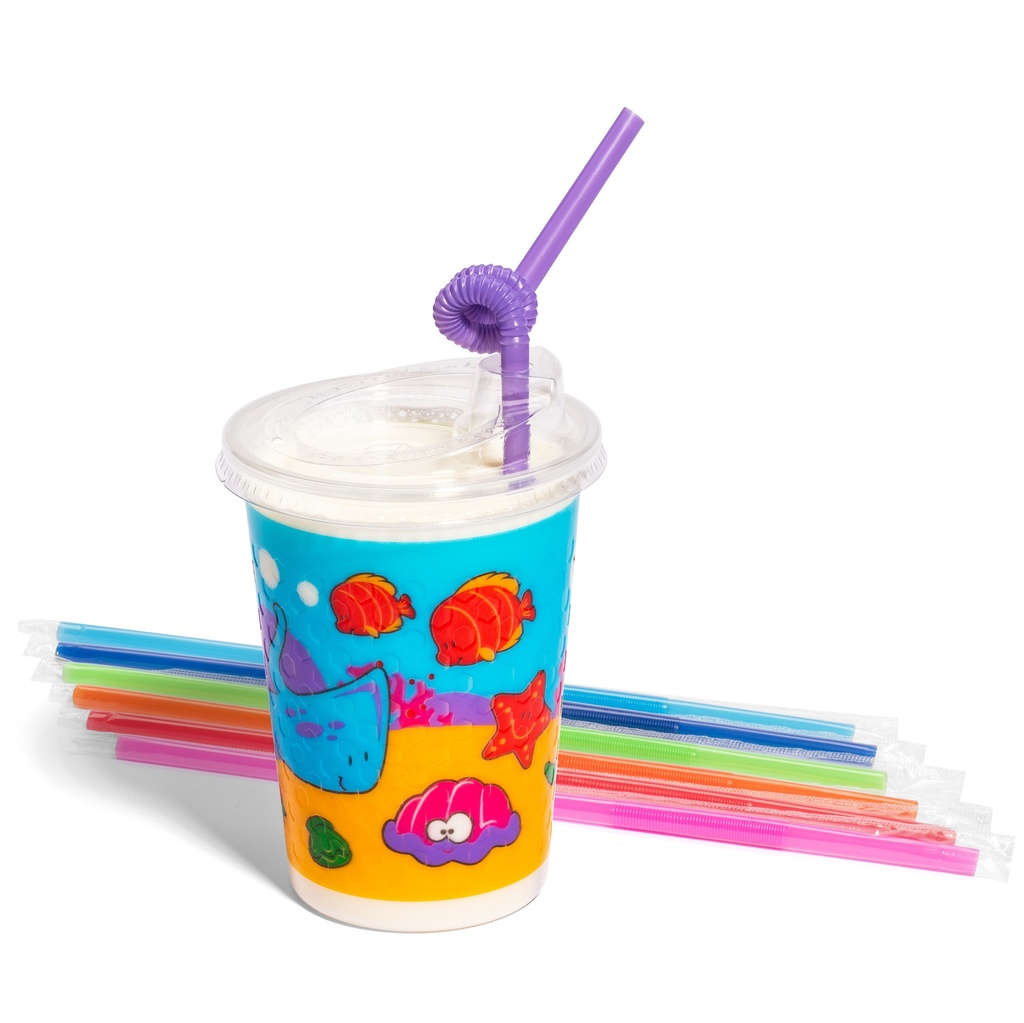 12oz Kids Cups, Thermoformed, with Lids and Straws - Sea Theme