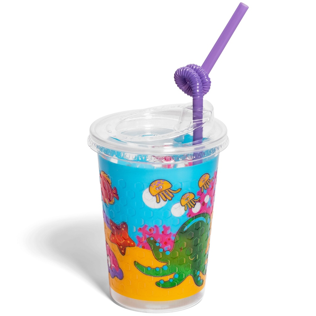 12oz Kids Cups, Thermoformed, with Lids and Straws - Sea Theme