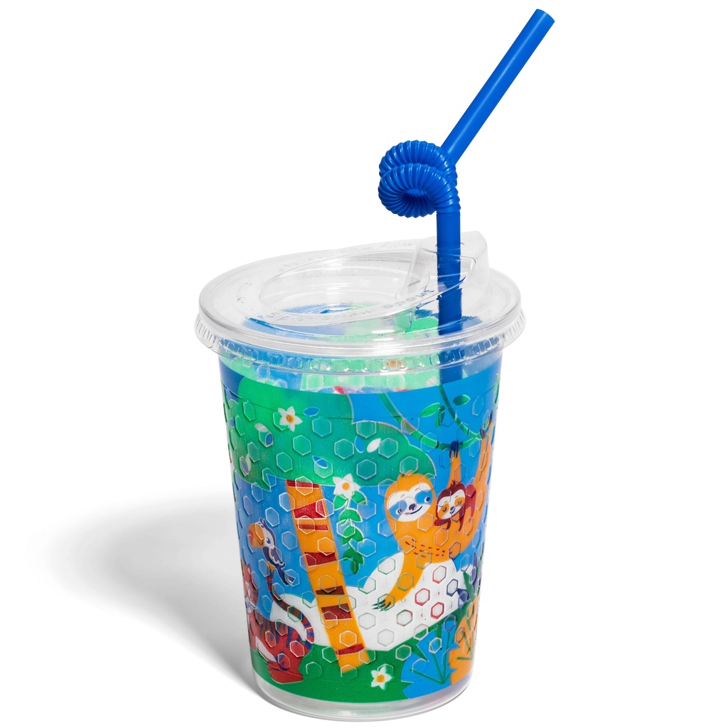 12oz Kids Cups, Thermoformed, with Lids and Straws - Jungle Theme