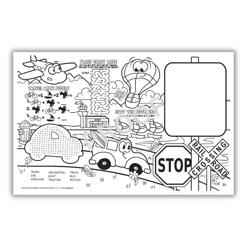 From Here to There Children's Placemat. 11 X 17