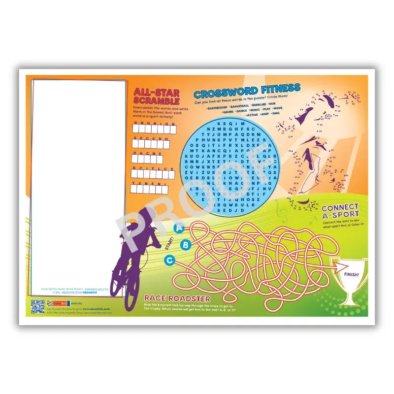 10x14" Paper Placemats with Games, Active Theme