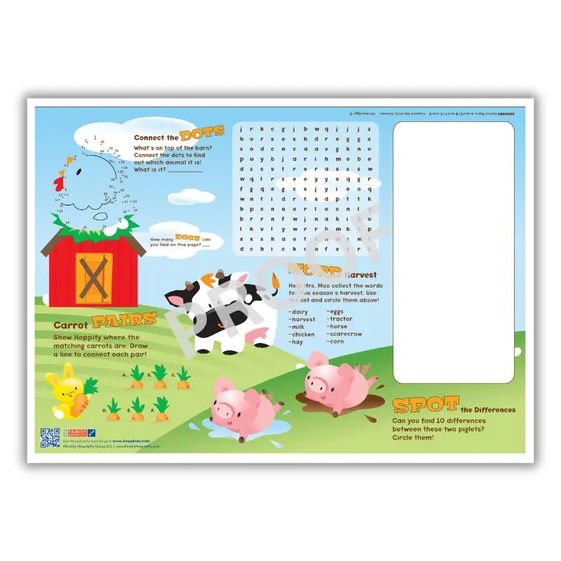 10x14" Paper Placemats with Games, Farm Theme