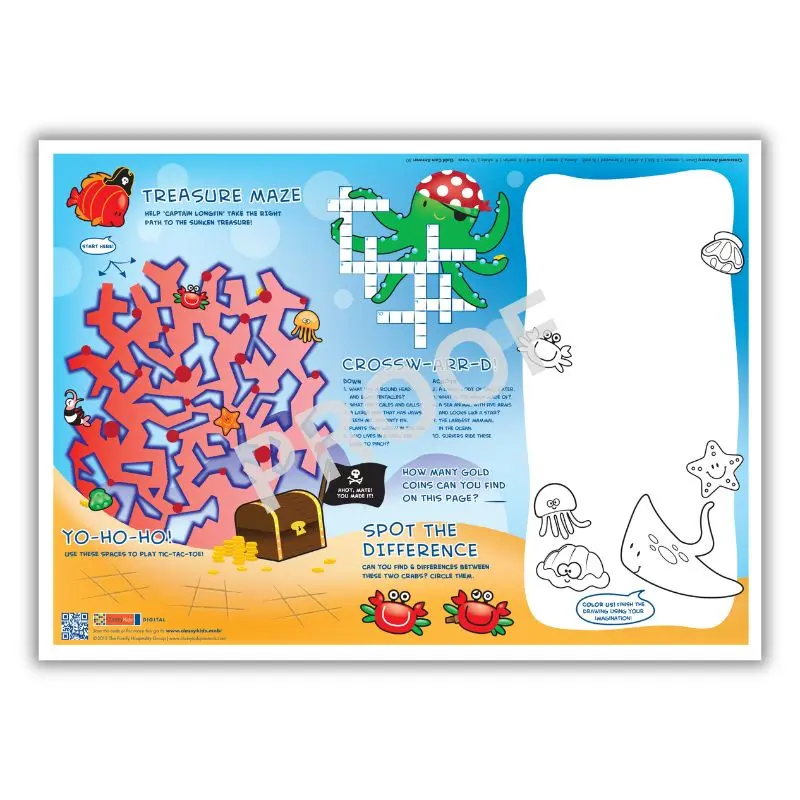 10x14" Paper Placemats with Games, Sea Theme