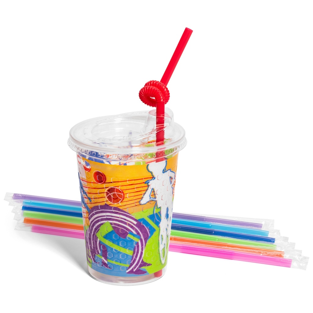 12oz Kids Cups, Thermoformed, with Lids and Straws - Active Theme (250 kits)
