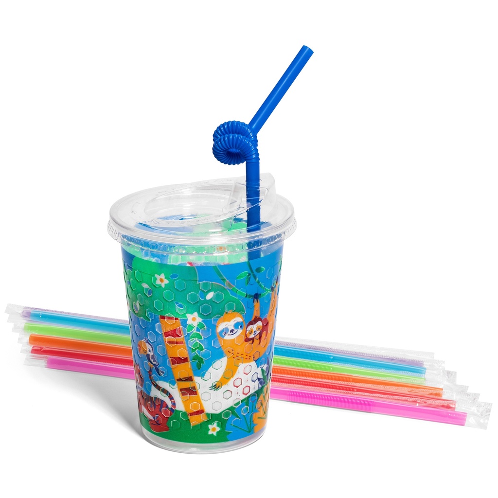 12oz Kids Cups, Thermoformed, with Lids and Straws - Jungle Theme (250 kits)