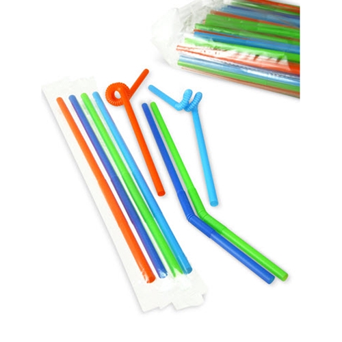 Colorful straws, Bendy, Individually Wrapped Plastic
