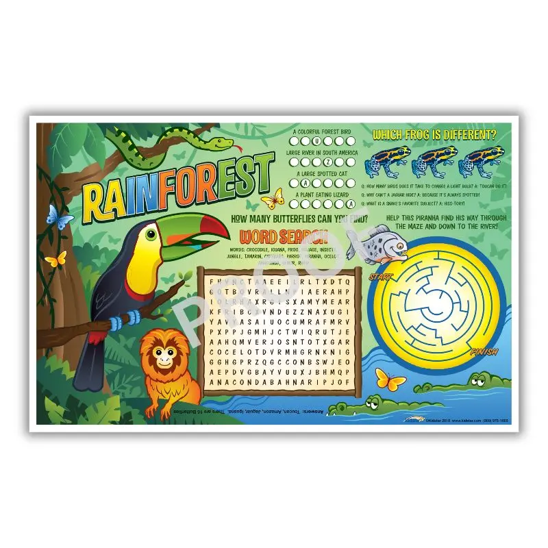 Rainforest Escape Children's Placemats 11 X 17
