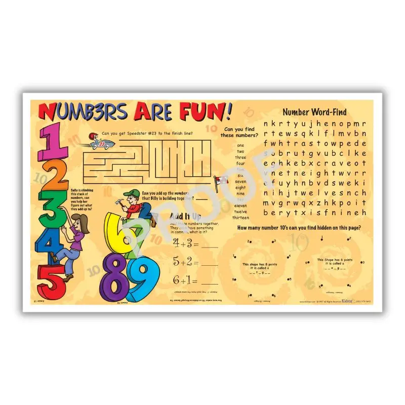 Numbers Are Fun children's placemats, 8.5x14in