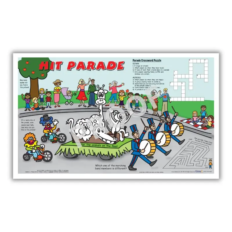 Hit Parade children's placemats, 8.5x14in
