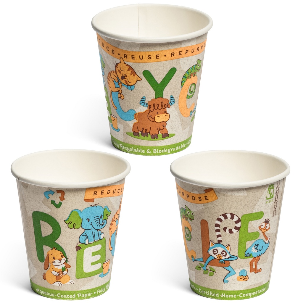 12oz Single-Wall Home-Compostable Paper Cups, Hot/Cold, Recycle theme (500 pcs)