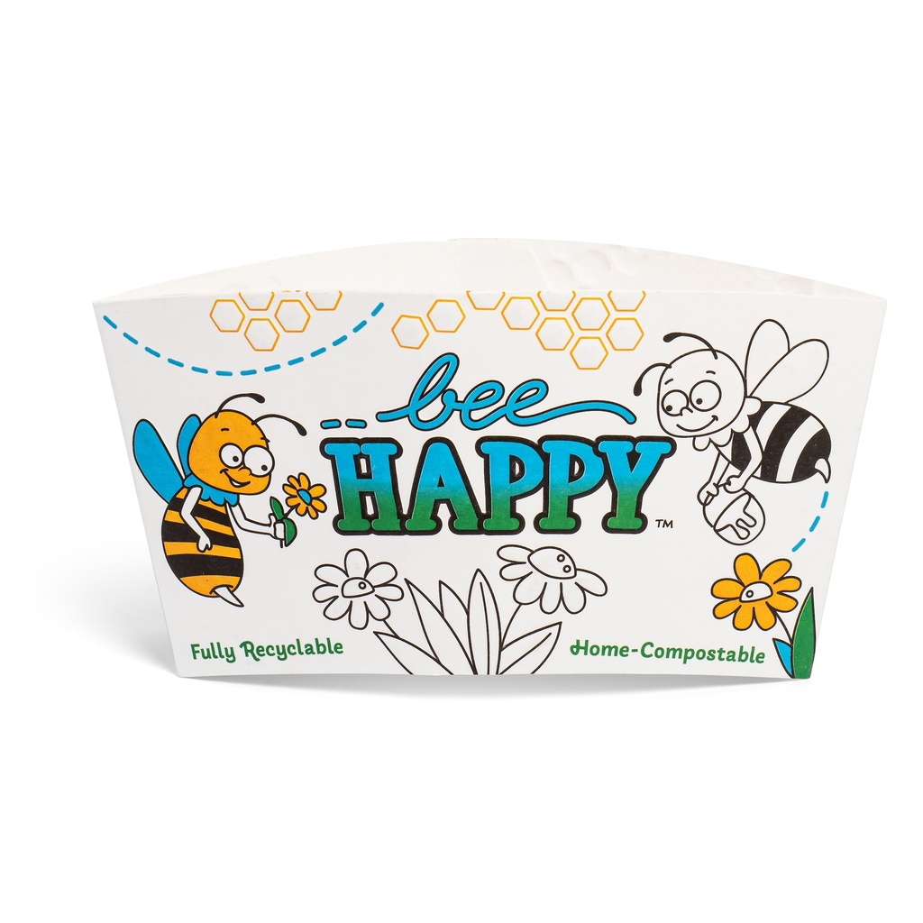 12oz Insulating Cup Sleeves for Hot Liquids, Embossed Paper, Bee Happy design (1000pk)