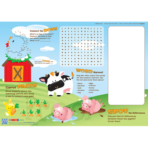 [310-FRM1(1000)] 10x14" Paper Placemats with Games, Farm Theme