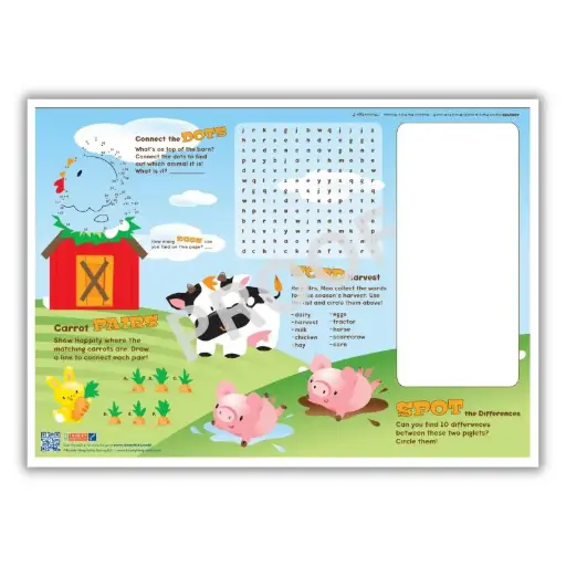 [310-FRM1(1000)] 10x14" Paper Placemats with Games, Farm Theme