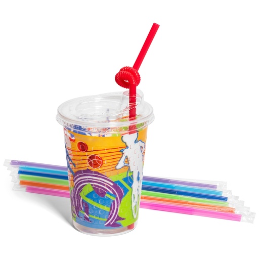 [502ACT] 12oz Kids Cups, Thermoformed, with Lids and Straws - Active Theme (250 kits)