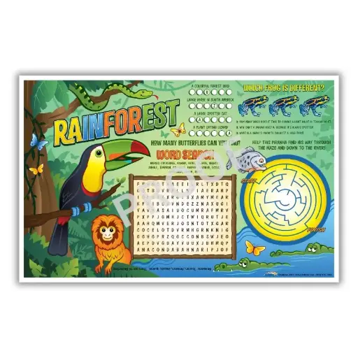 [317-RAN(500)] Rainforest Escape Children's Placemats 11 X 17