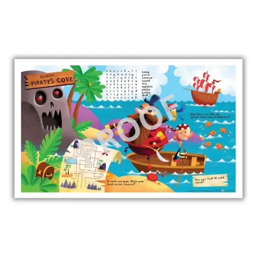 [384-PIR(500)] Pirate Cove children's placemats, 8.5x14in