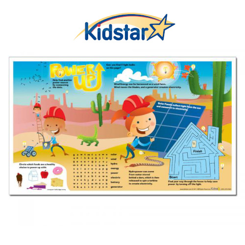 [384-POW(500)] Power Up children's placemats, 8.5x14in