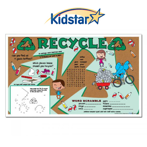 [384-RCY(500)] Recycle Theme children's placemats, 8.5x14in