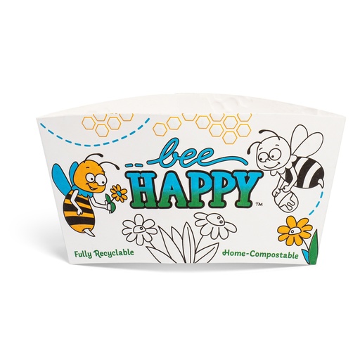[53SLEEVE-BEE1] 12oz Insulating Cup Sleeves for Hot Liquids, Embossed Paper, Bee Happy design (1000pk)